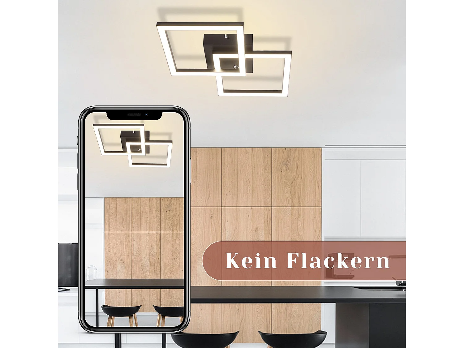 NETTLIFE Plafonnier LED Carré Noir 24 W 4 000 K Blanc Neutre Lampe De Cuisine Moderne