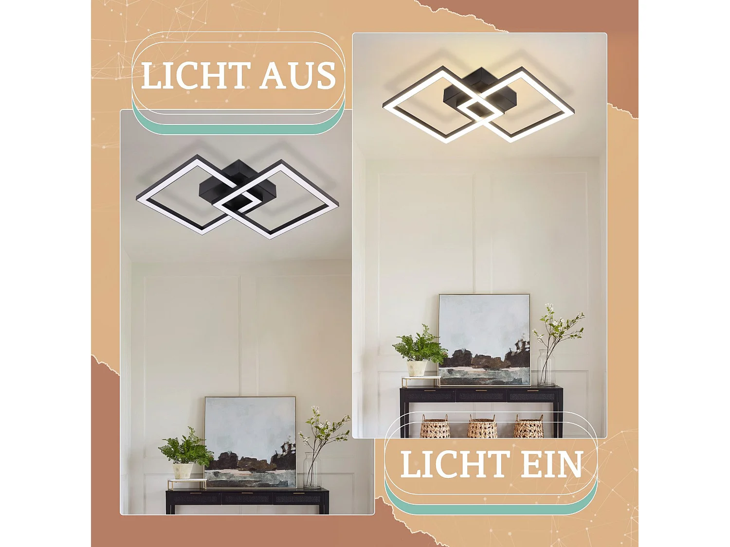 NETTLIFE Plafonnier LED Carré Noir 24 W 4 000 K Blanc Neutre Lampe De Cuisine Moderne