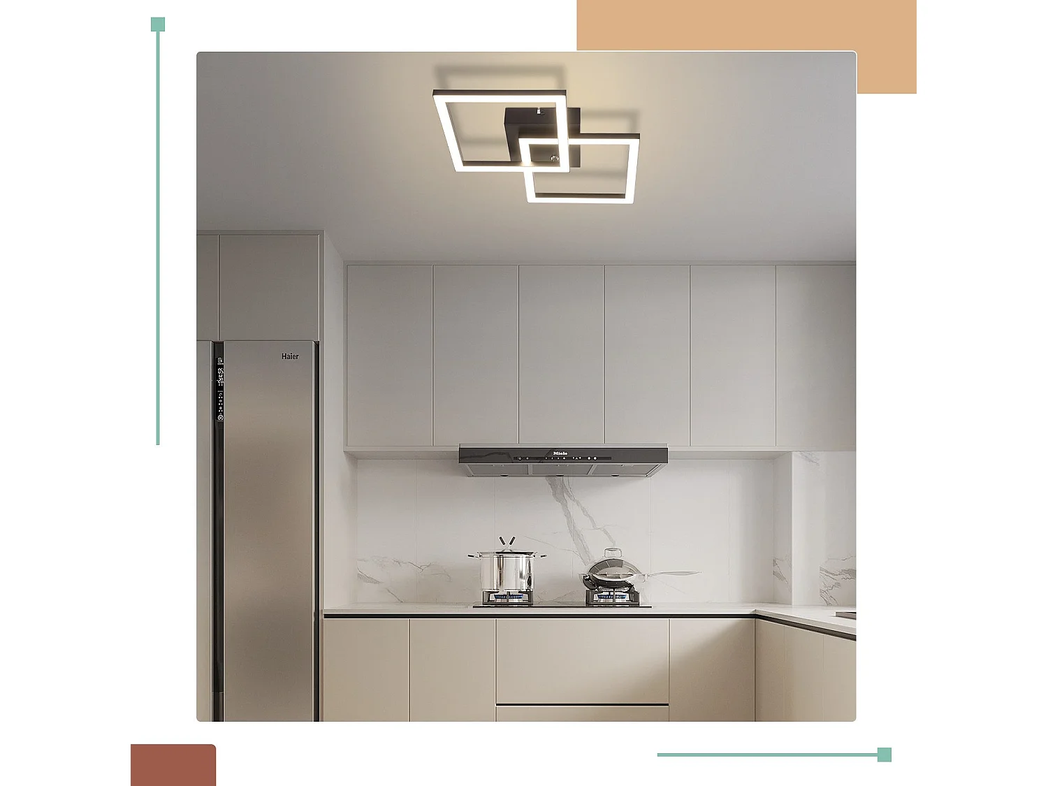 NETTLIFE Plafonnier LED Carré Noir 24 W 4 000 K Blanc Neutre Lampe De Cuisine Moderne