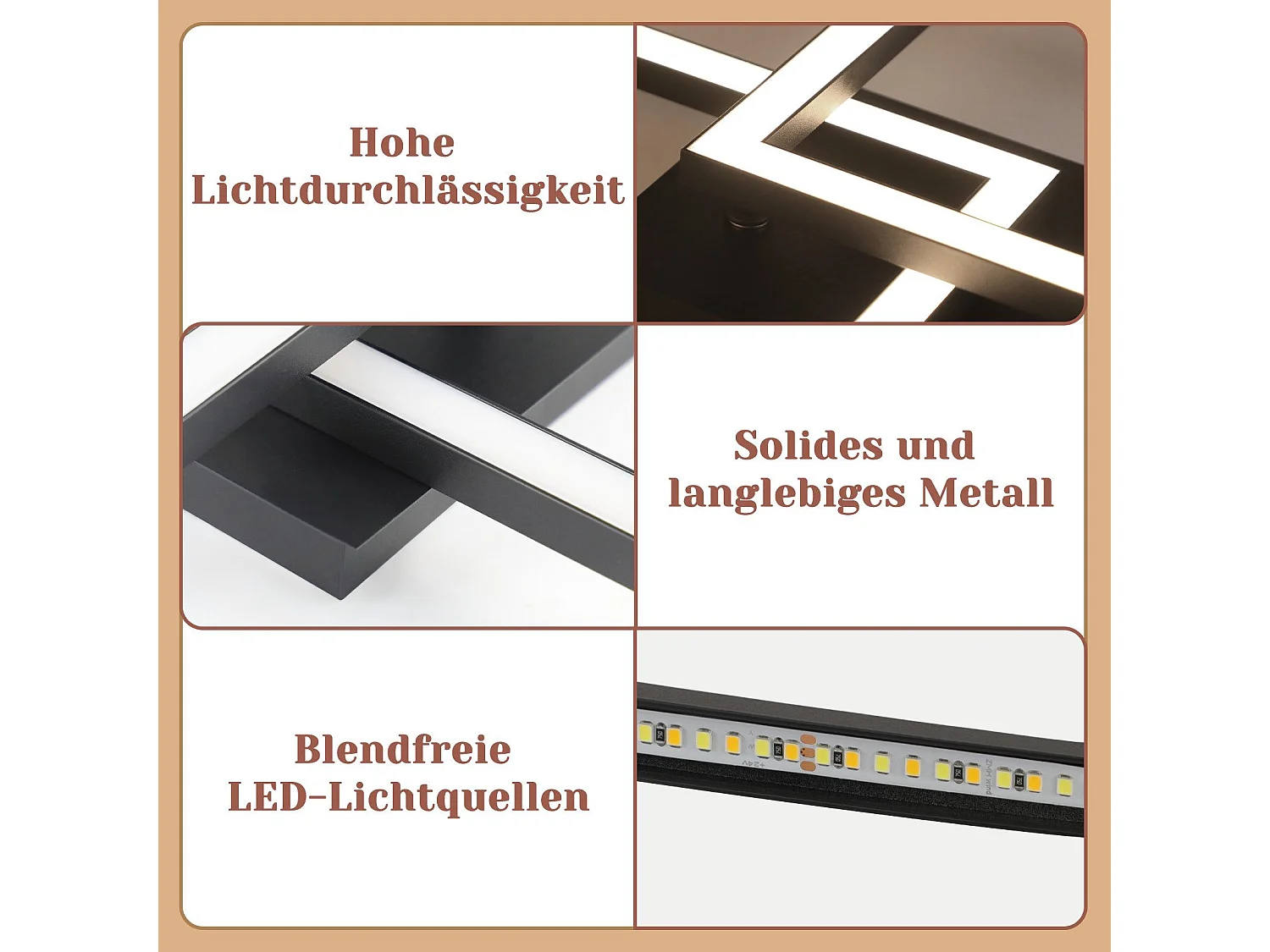 NETTLIFE Plafonnier LED Carré Noir 24 W 4 000 K Blanc Neutre Lampe De Cuisine Moderne