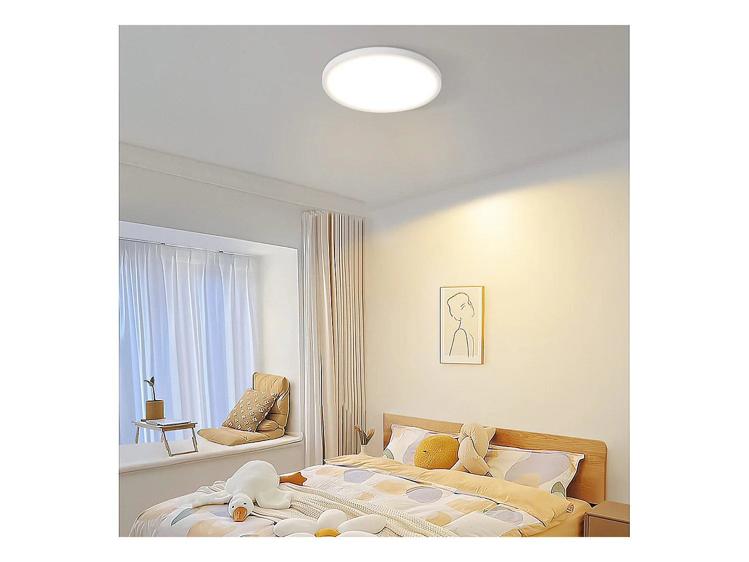 NETTLIFE Płaskie oświetlenie sufitowe LED do sypialni, 18 cm, 15 W, nieściemnialne, ciepła biel, 3000 K