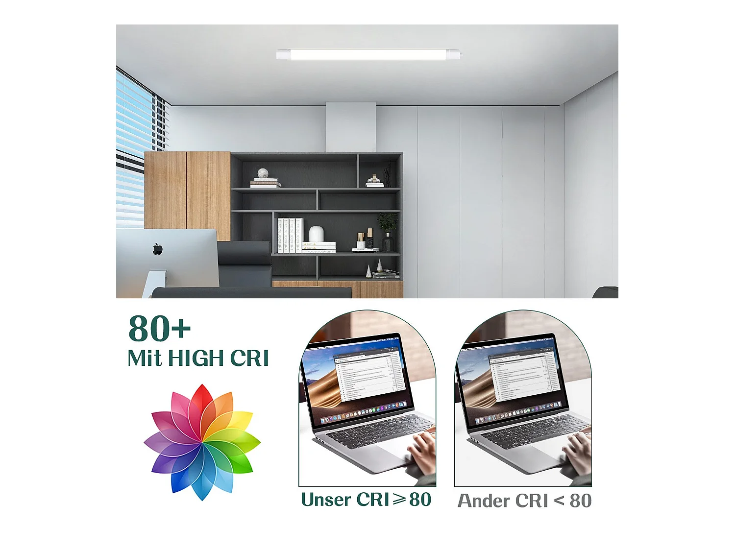 NETTLIFE 2-in-1 LED Deckenleuchte Feuchtigkeitsgeschützt 90CM -24W 3000LM Deckenlampe Küchenlampe Badewannenlampe IP65 5000K