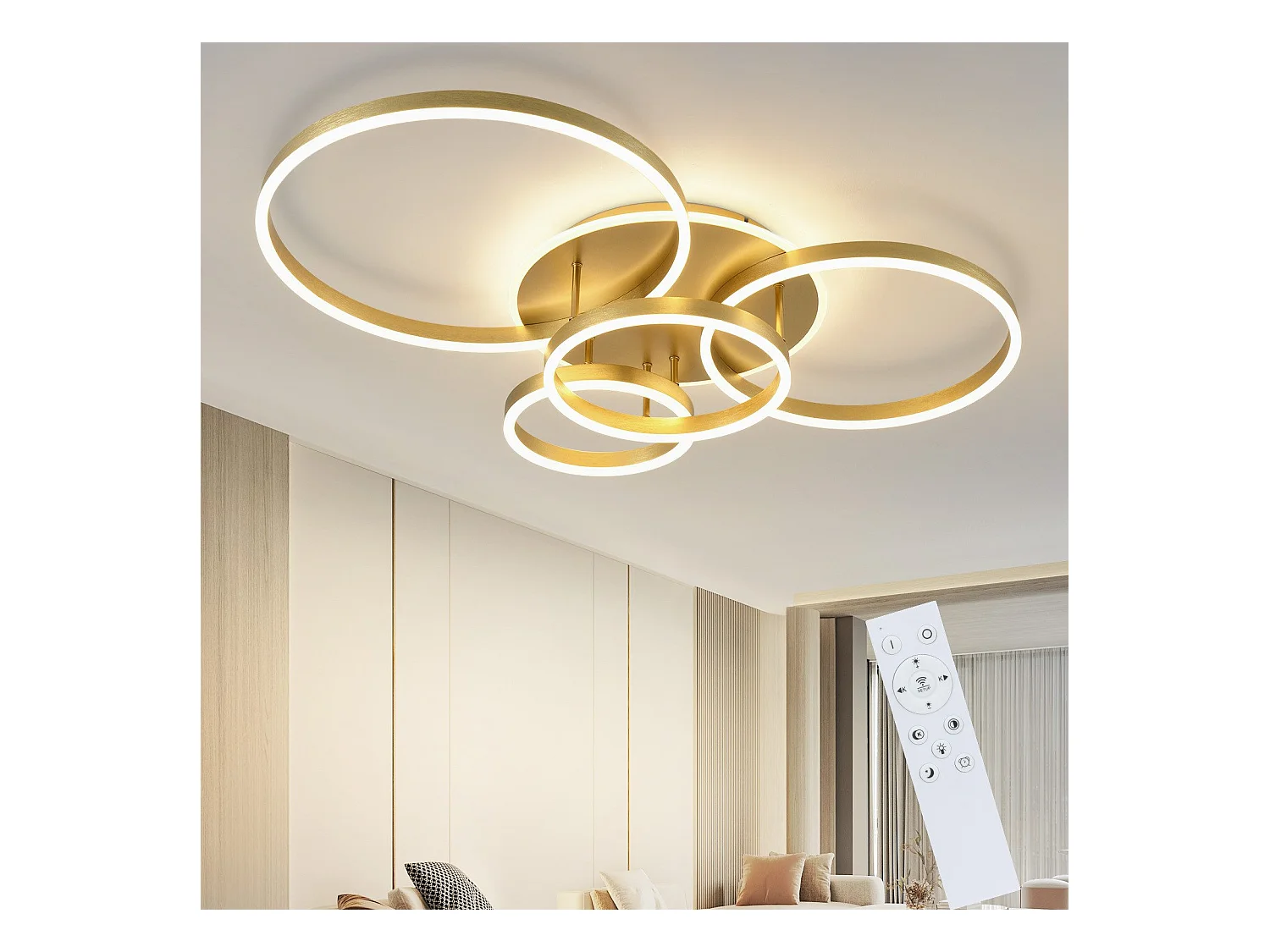 NETTLIFE Plafonnier LED pour salon Noir à intensité variable Design moderne 61 cm  Avec télécommande 50 W