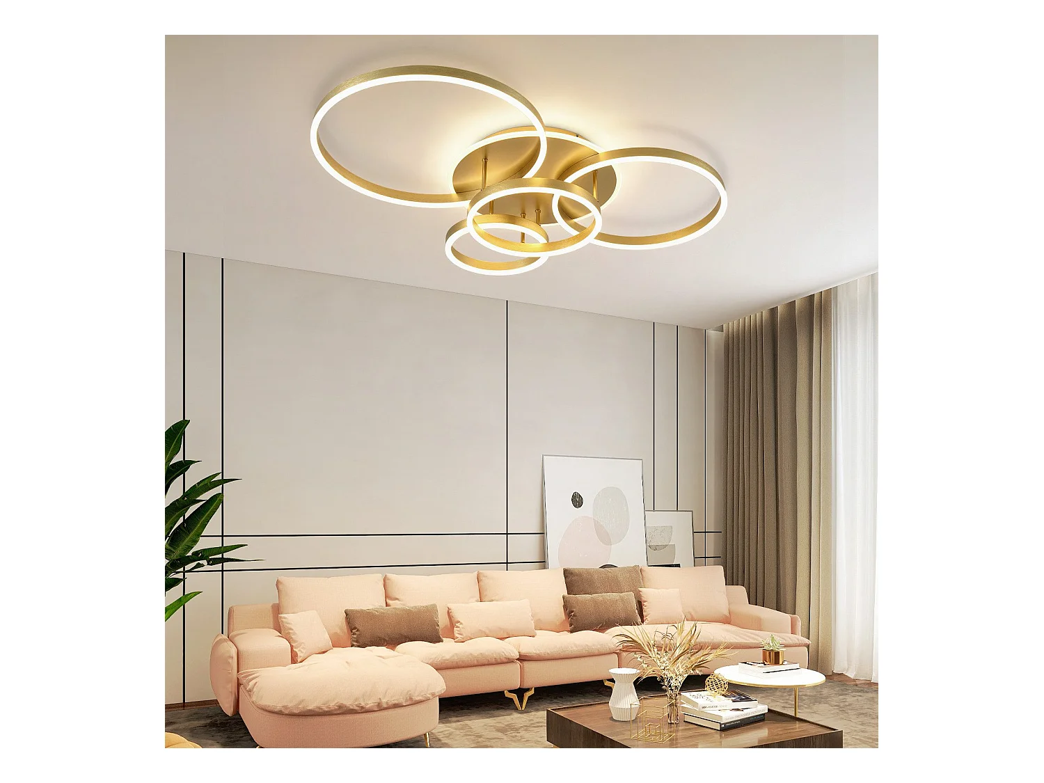 NETTLIFE Plafonnier LED pour salon Noir à intensité variable Design moderne 61 cm  Avec télécommande 50 W