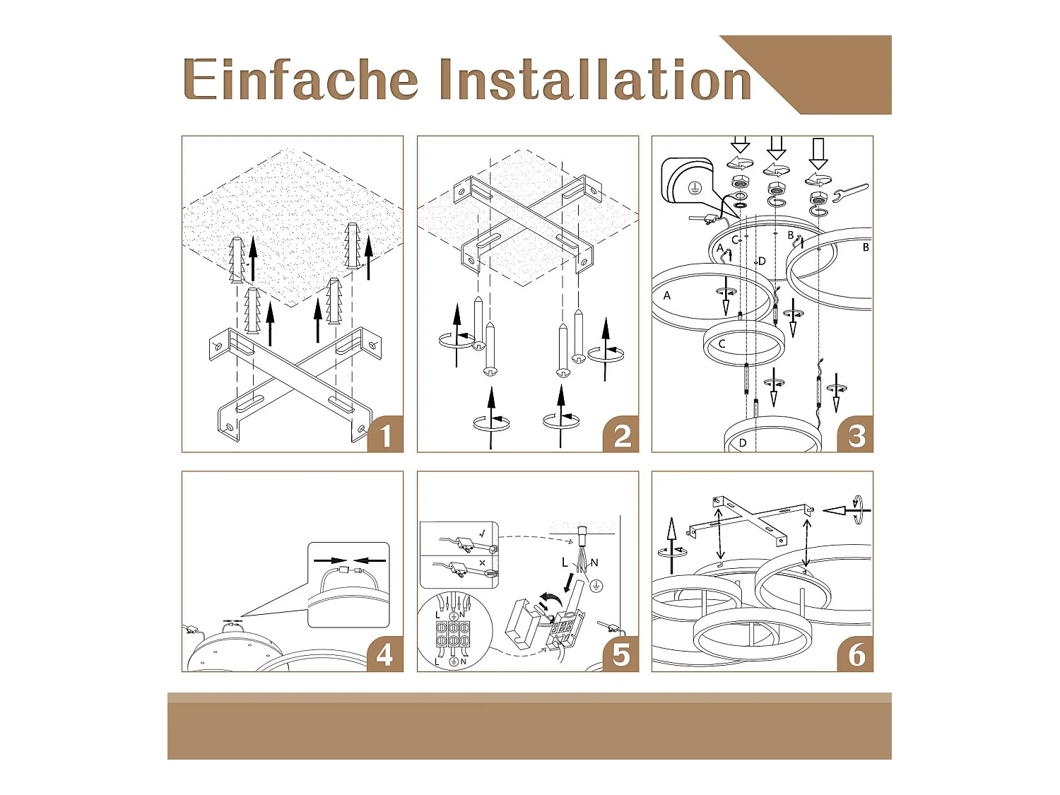 NETTLIFE Plafonnier LED pour salon Noir à intensité variable Design moderne 61 cm  Avec télécommande 50 W
