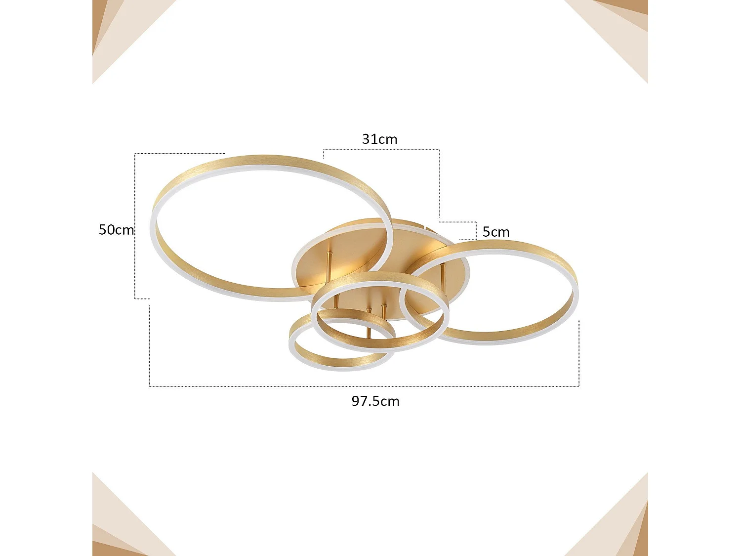 NETTLIFE Plafonnier LED pour salon Noir à intensité variable Design moderne 61 cm  Avec télécommande 50 W