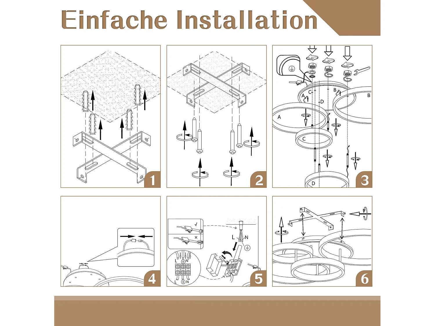 NETTLIFE Plafonnier LED pour salon Noir à intensité variable Design moderne 61 cm  Avec télécommande 50 W