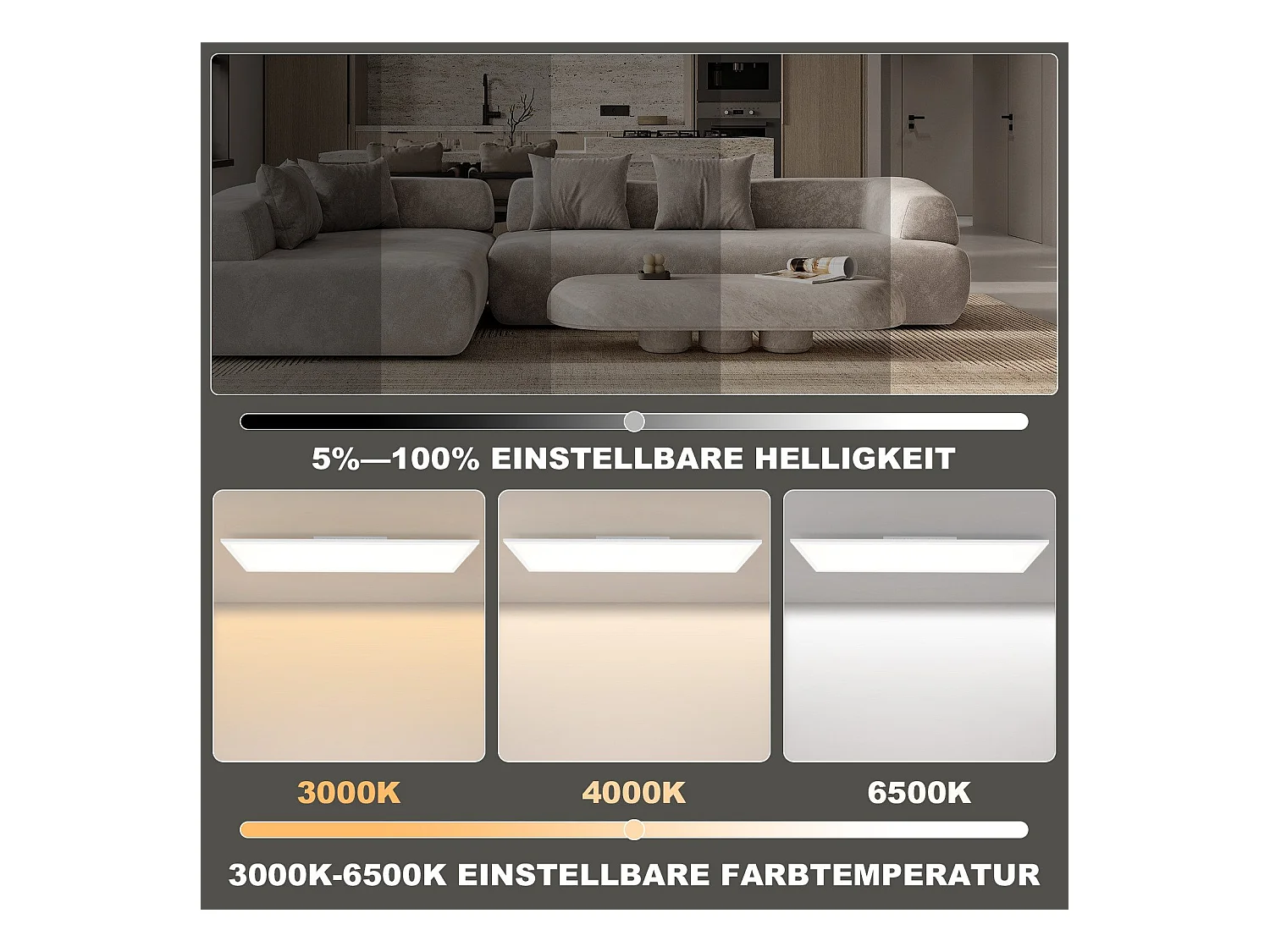 Panel LED NETTLIFE 120x30 regulable, luz de techo plana RGB de 36 W, con control remoto, 3000-6500 K.