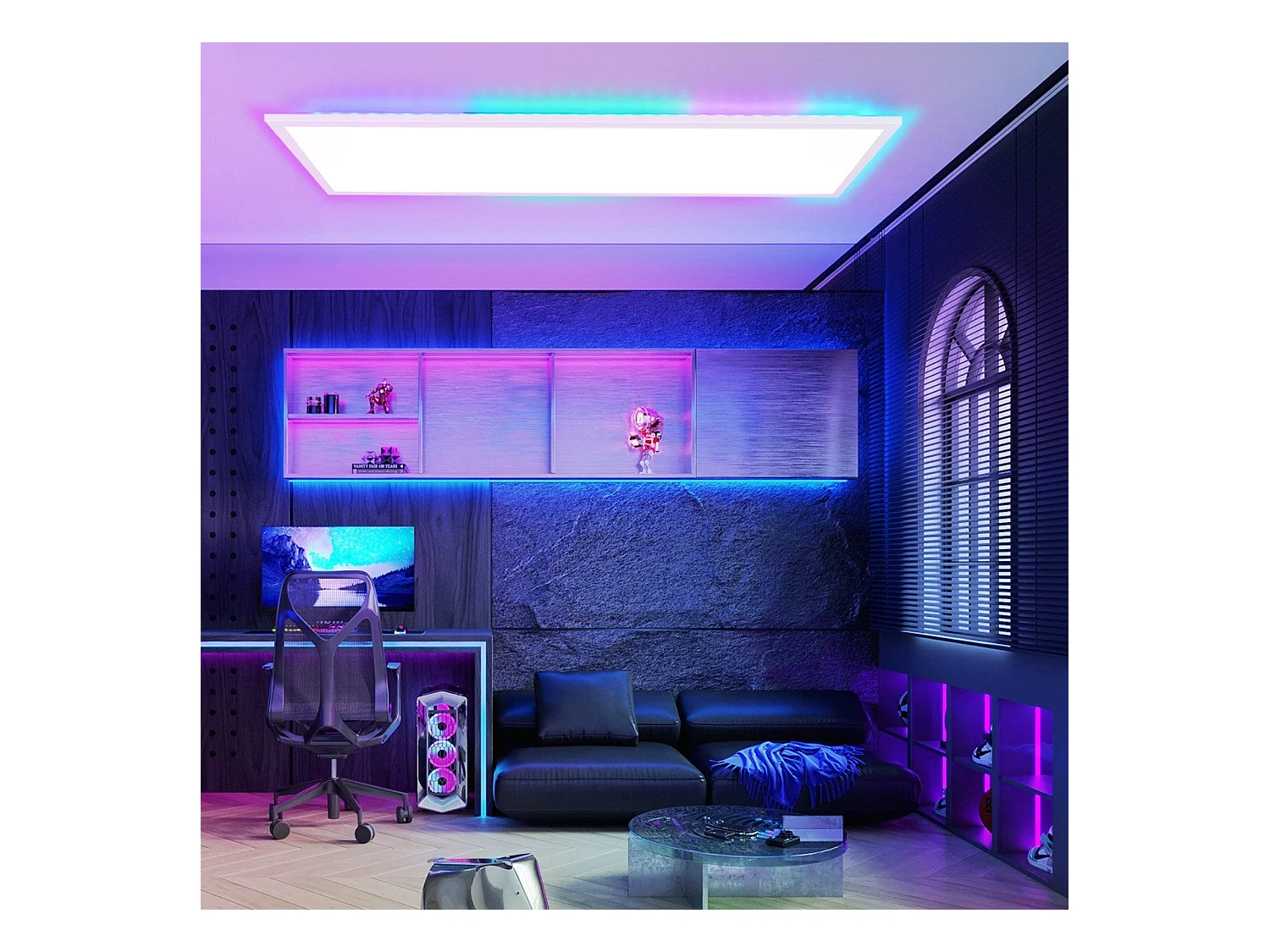 Panel LED NETTLIFE 120x30 regulable, luz de techo plana RGB de 36 W, con control remoto, 3000-6500 K.
