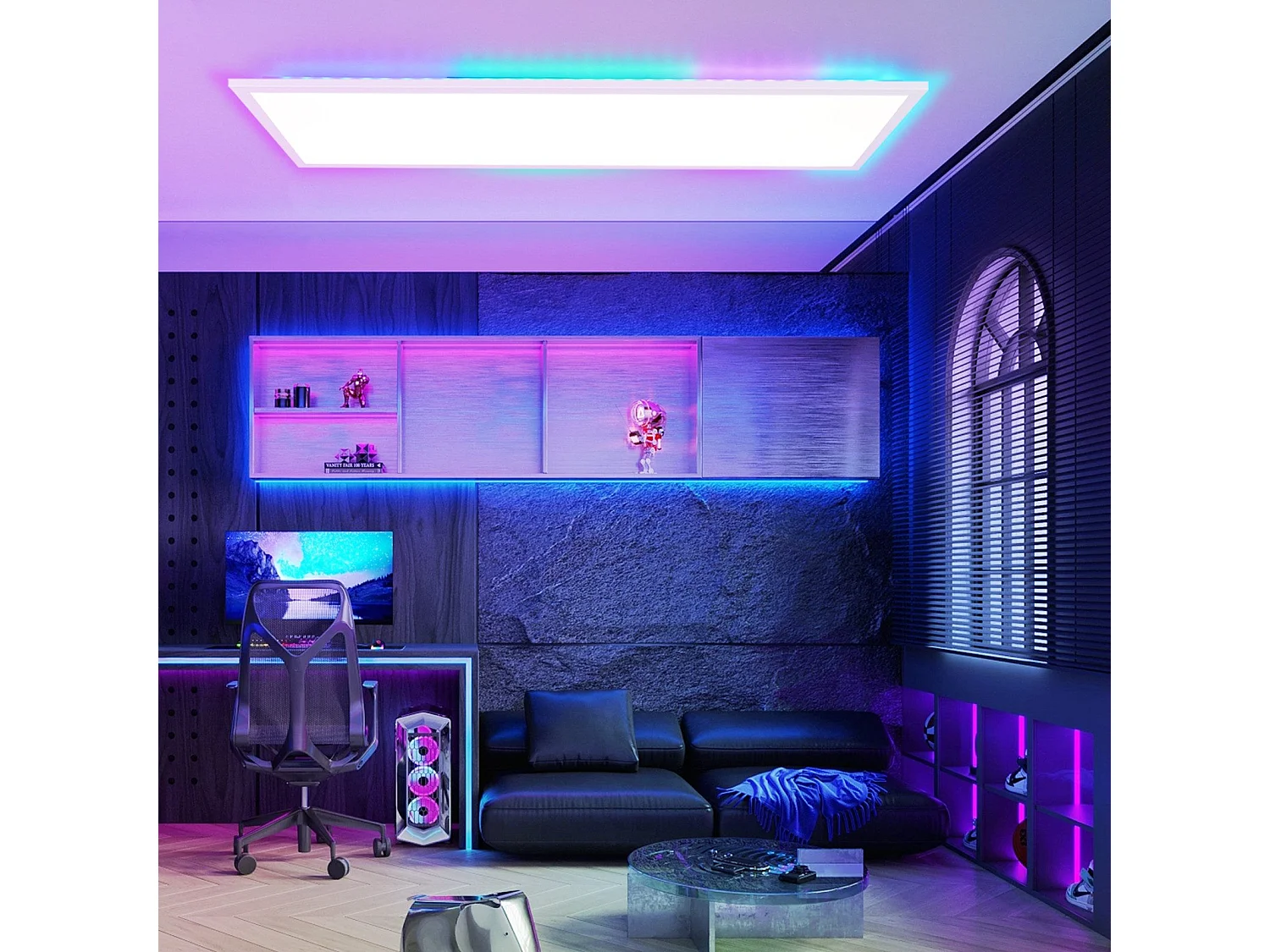 NETTLIFE LED-paneel 120 x 30 cm, dimbaar, plat plafondlicht, RGB-kleurveranderend, met afstandsbediening, 36 W, 3000 K-6500 K