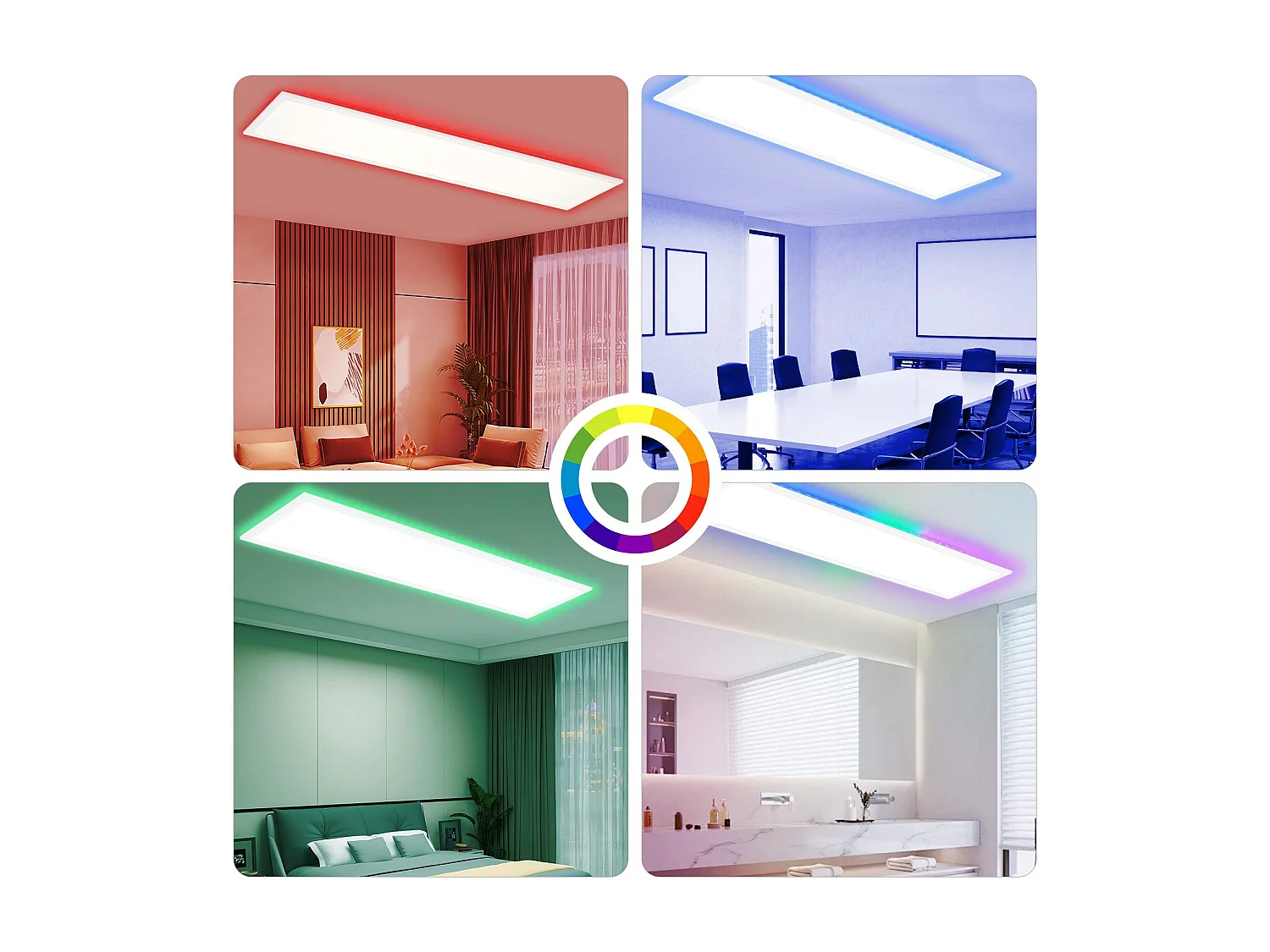 NETTLIFE LED-paneel 120 x 30 cm, dimbaar, plat plafondlicht, RGB-kleurveranderend, met afstandsbediening, 36 W, 3000 K-6500 K