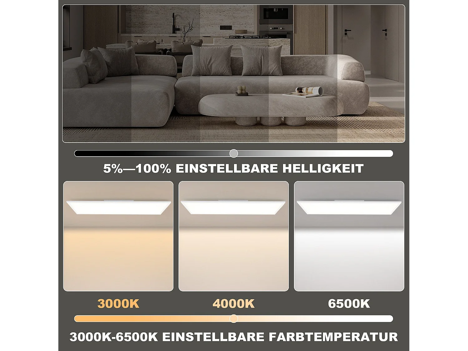 NETTLIFE Panneau LED 120 x 30 cm, intensité variable, éclairage de plafond plat, couleur RVB changeante, avec télécommande, 36 W, 3 000 K-6 500 K