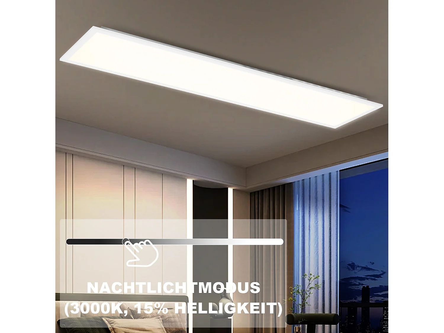 NETTLIFE Panneau LED 120 x 30 cm, intensité variable, éclairage de plafond plat, couleur RVB changeante, avec télécommande, 36 W, 3 000 K-6 500 K