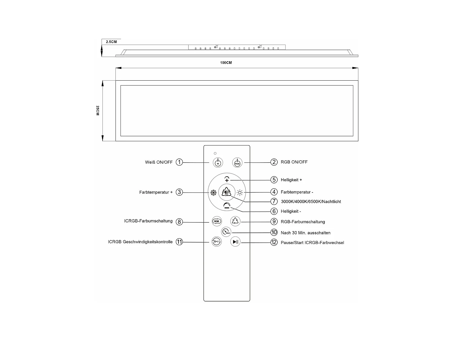 Panel LED NETTLIFE 100 x 25 cm - ściemnialna lampa sufitowa, podświetlenie RGB, 24 W, ciepła biel, neutralna biel