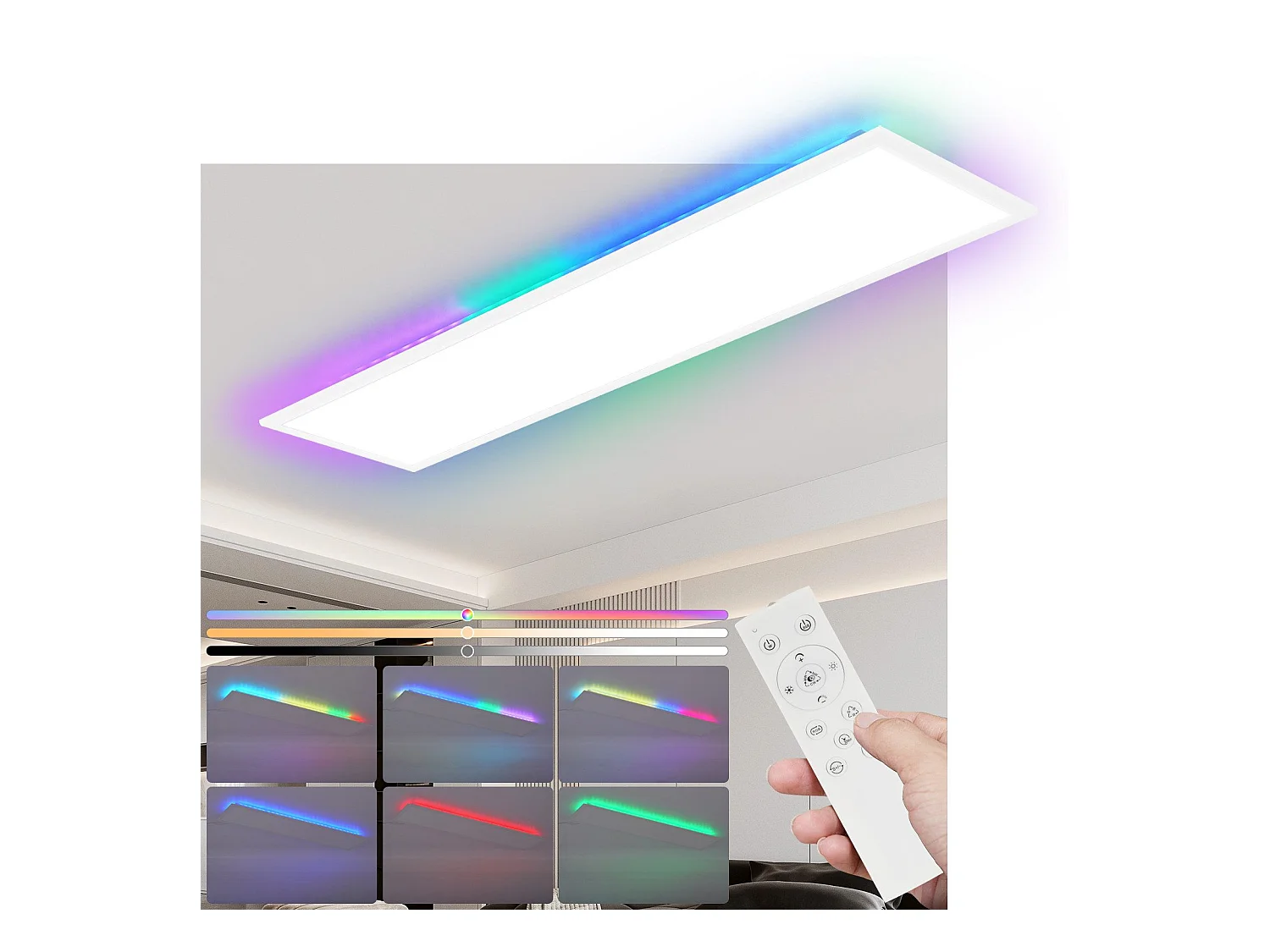 NETTLIFE Panneau LED 100 x 25 cm - Plafonnier à intensité variable, rétroéclairage RVB, 24 W, blanc chaud, blanc neutre