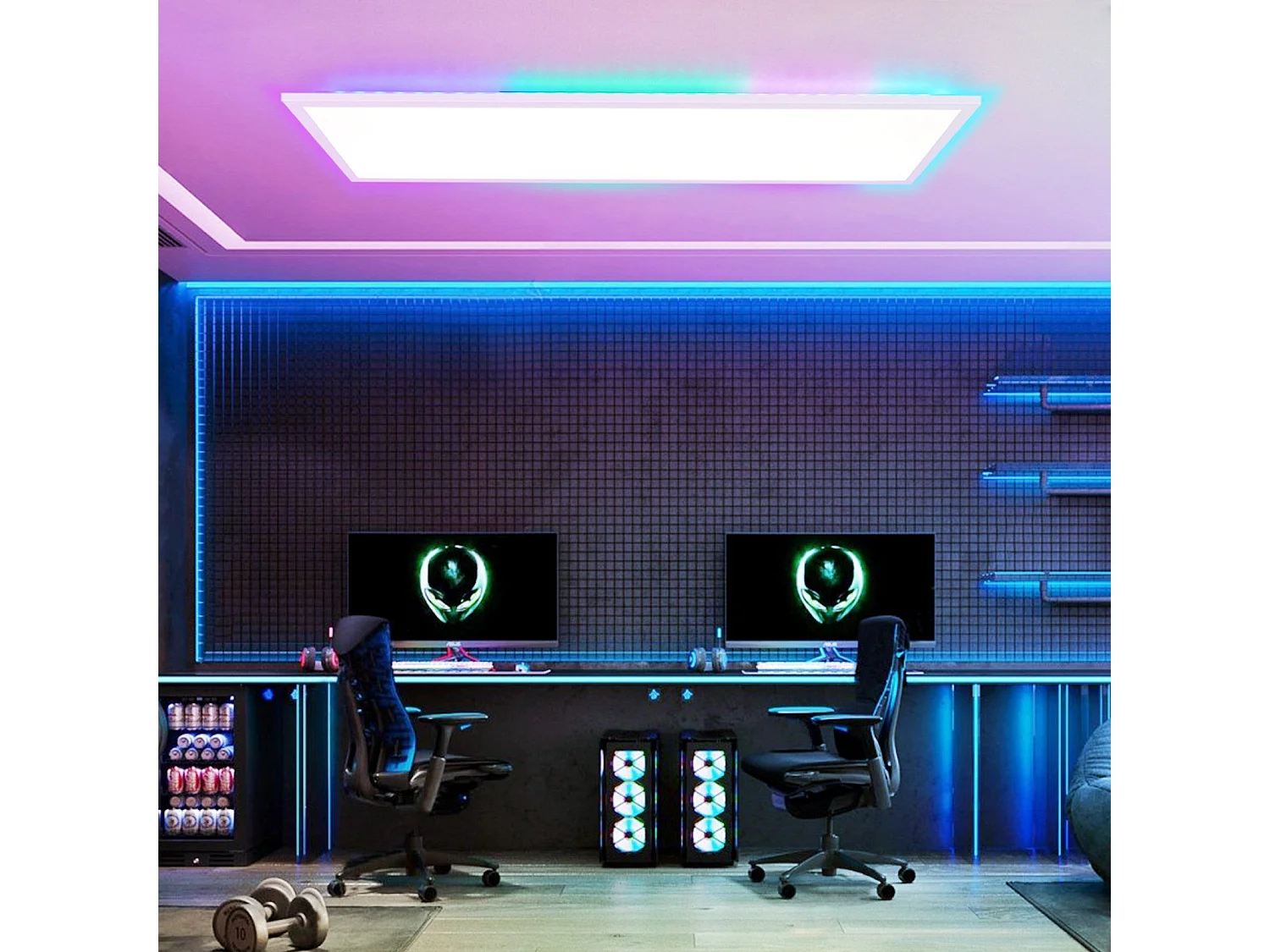 NETTLIFE LED-paneel 100 x 25 cm - Dimbare plafondlamp, RGB-achtergrondverlichting, 24W, warm wit, neutraal wit