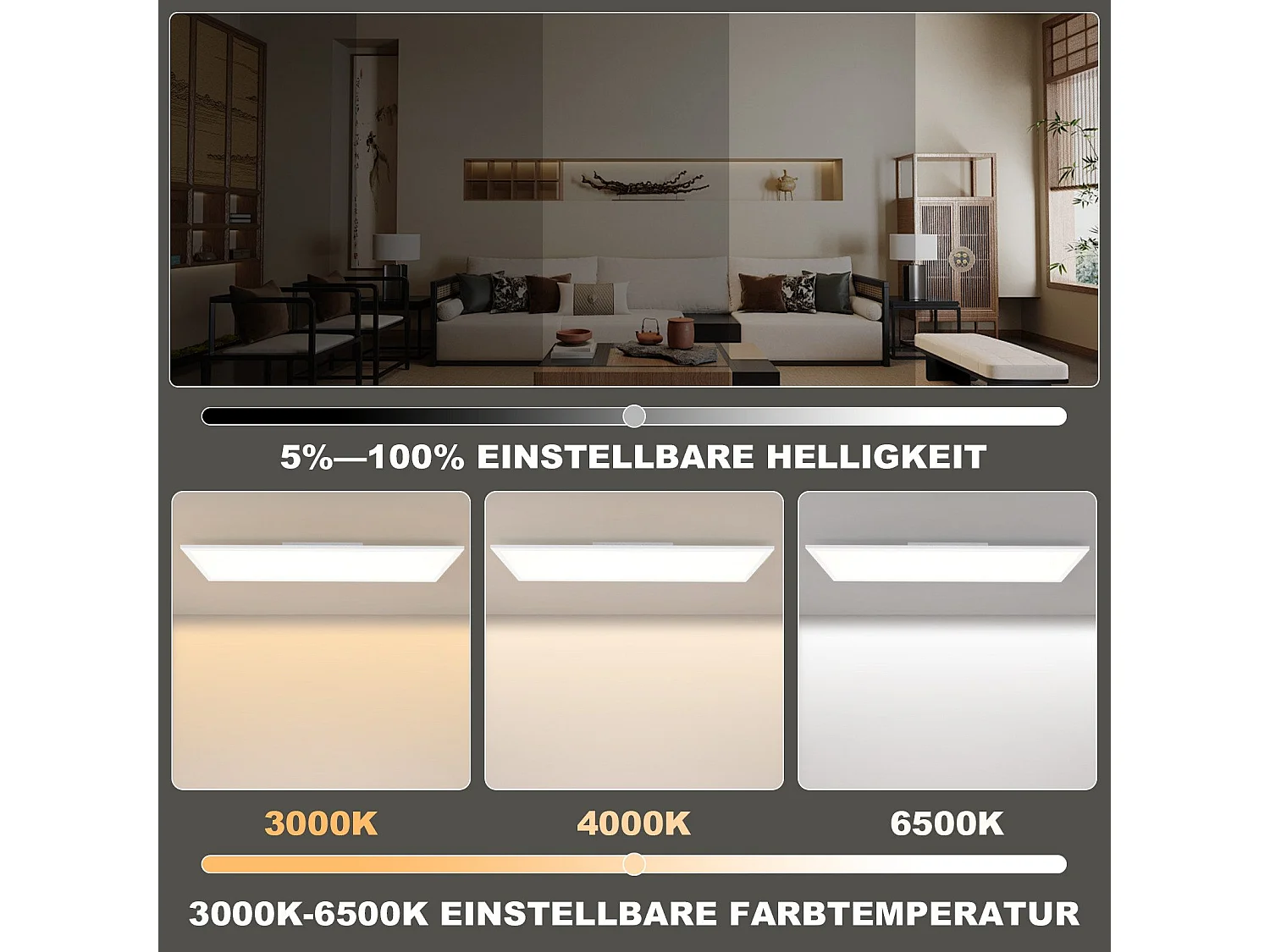 NETTLIFE Panneau LED 100 x 25 cm - Plafonnier à intensité variable, rétroéclairage RVB, 24 W, blanc chaud, blanc neutre