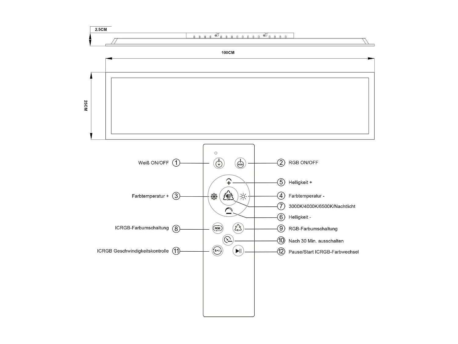 NETTLIFE LED-Panel 100 x 25 cm – dimmbare Deckenleuchte, RGB-Hintergrundbeleuchtung, 24 W, Warmweiß, Neutralweiß