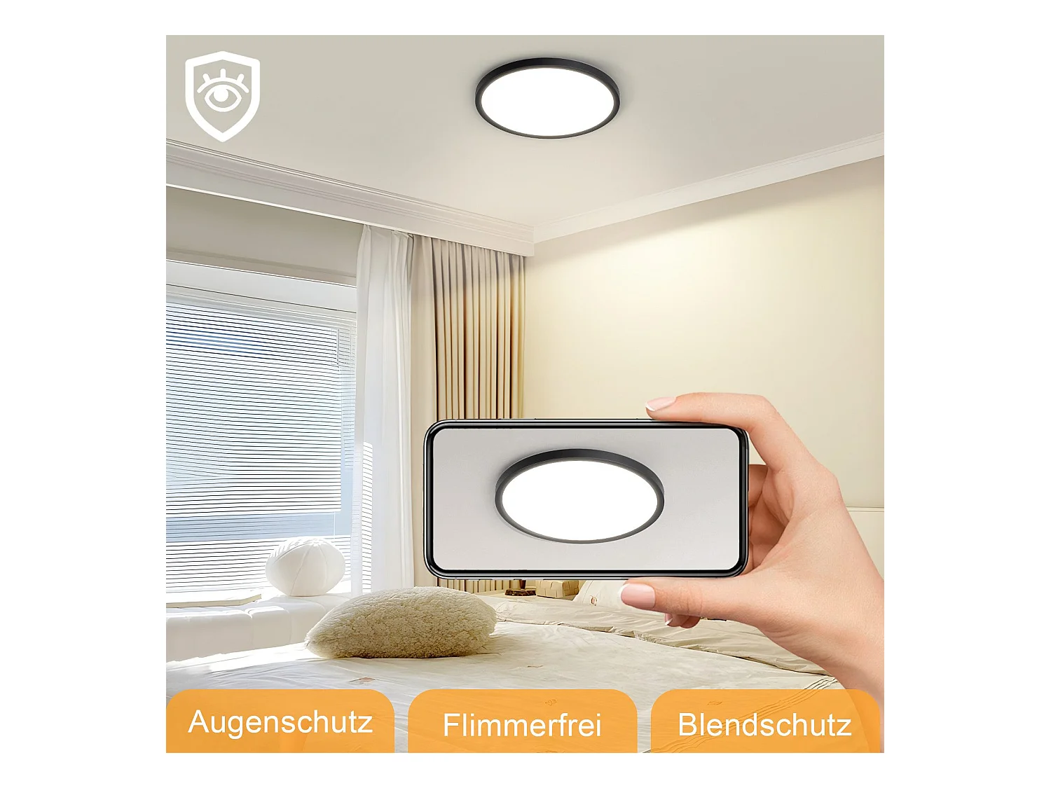 NETTLIFE Plafonnier LED Plat Pour Chambre à Coucher Noir 18cm 15w Lampe De Salle De Bain à Intensité Variable