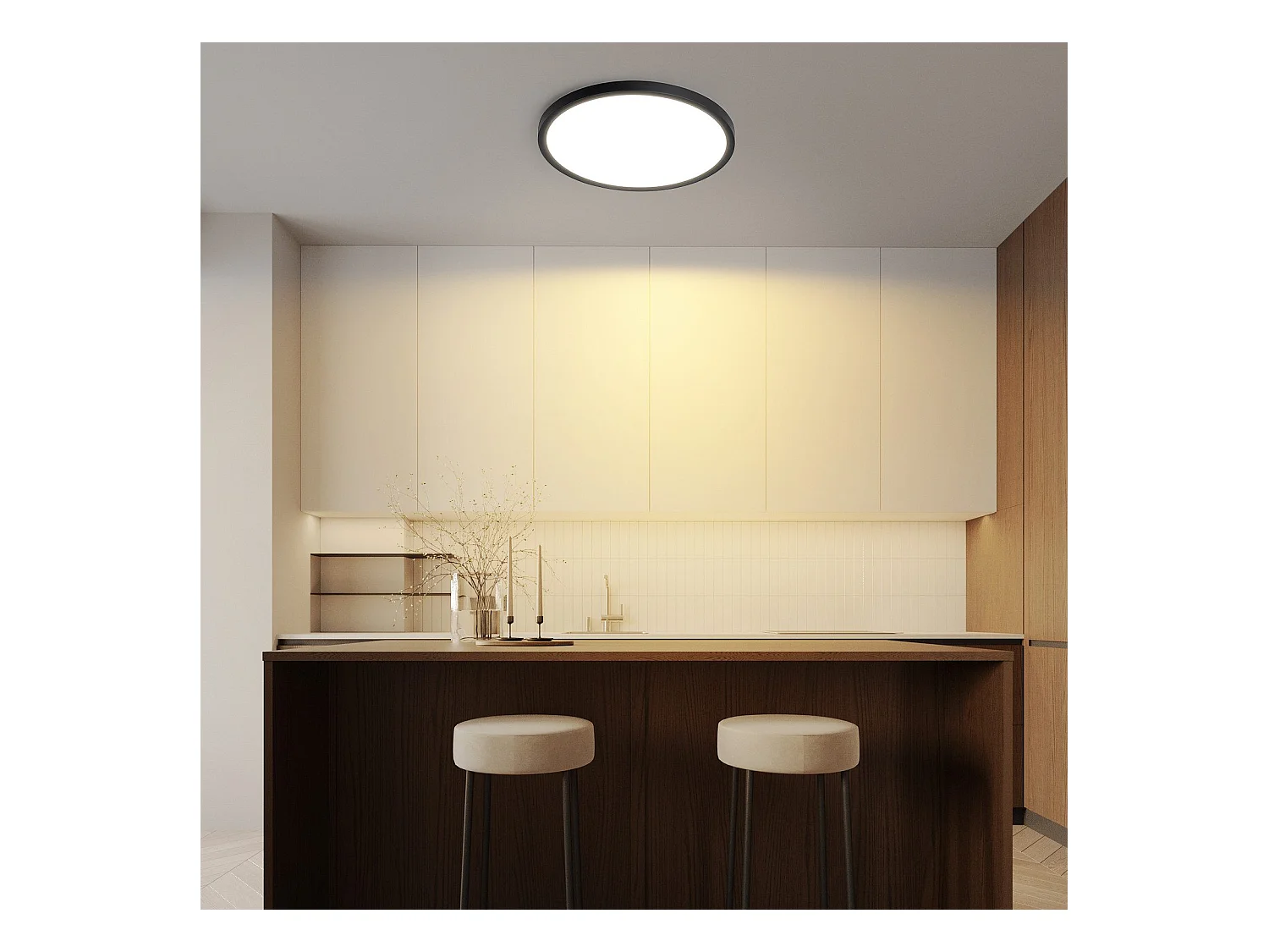 NETTLIFE Plafonnier LED Plat Pour Chambre à Coucher Noir 18cm 15w Lampe De Salle De Bain à Intensité Variable