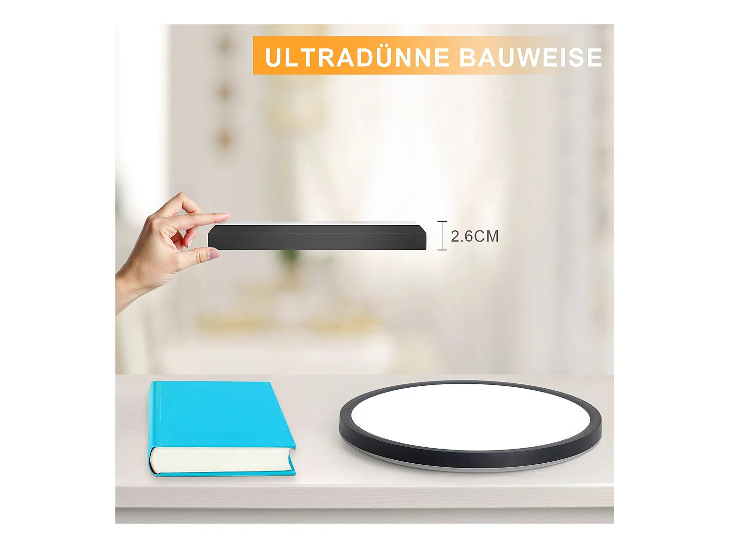 NETTLIFE Plafonnier LED Plat Pour Chambre à Coucher Noir 18cm 15w Lampe De Salle De Bain à Intensité Variable