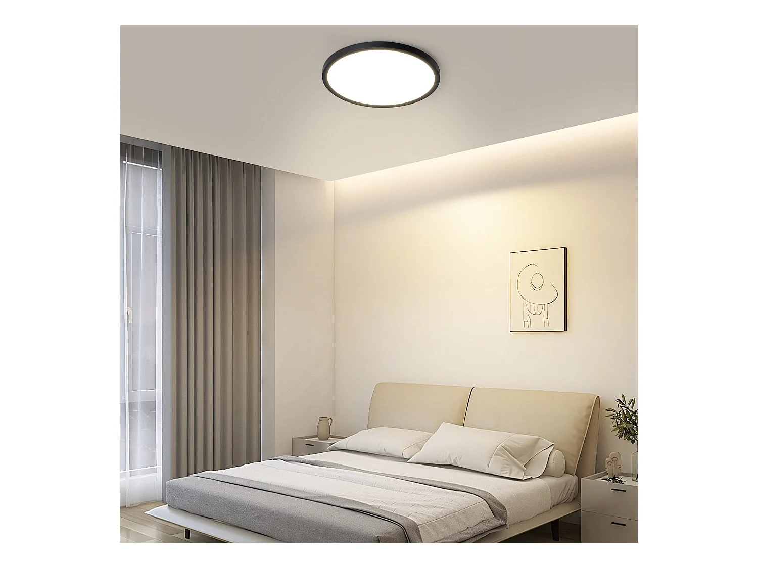 NETTLIFE Plafonnier LED Plat Pour Chambre à Coucher Noir 18cm 15w Lampe De Salle De Bain à Intensité Variable