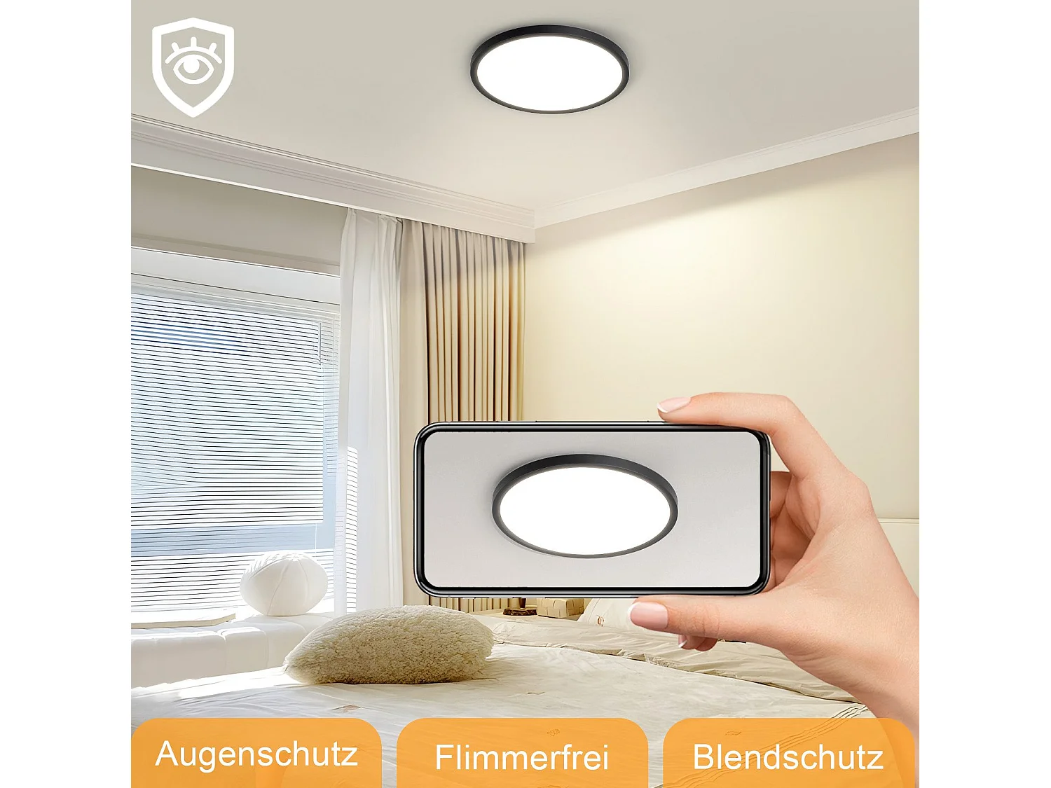 NETTLIFE Plafonnier LED Plat Pour Chambre à Coucher Noir 18cm 15w Lampe De Salle De Bain à Intensité Variable
