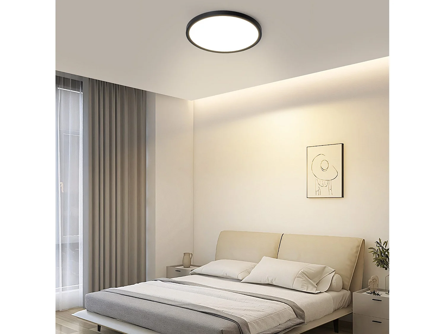 NETTLIFE Plafonnier LED Plat Pour Chambre à Coucher Noir 18cm 15w Lampe De Salle De Bain à Intensité Variable