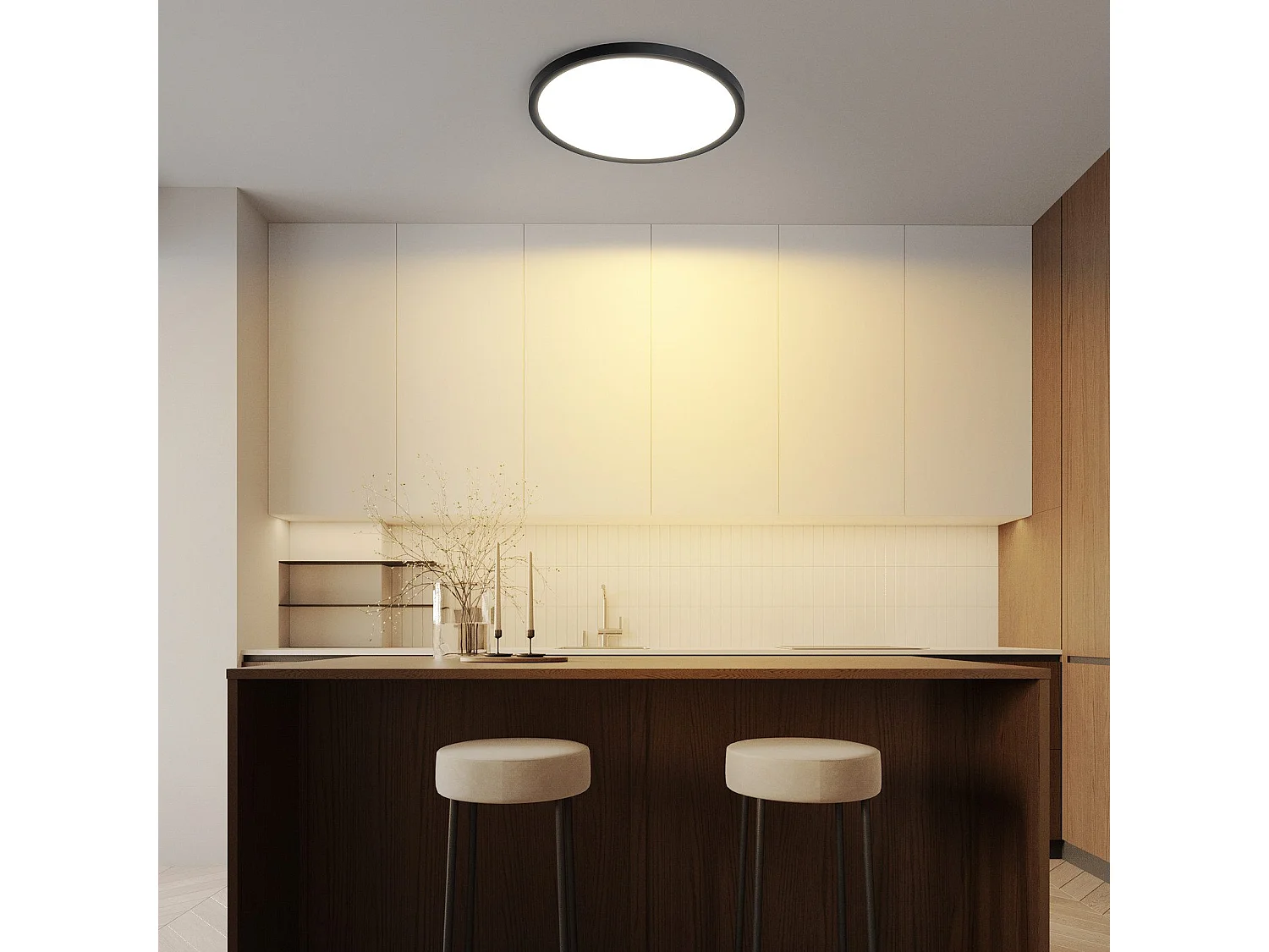 NETTLIFE Plafonnier LED Plat Pour Chambre à Coucher Noir 18cm 15w Lampe De Salle De Bain à Intensité Variable