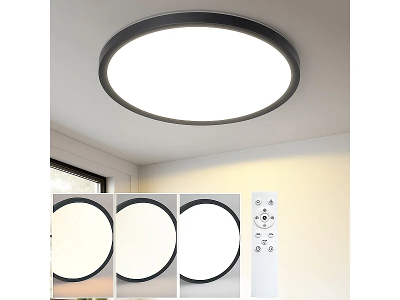 NETTLIFE Flache LED-Deckenleuchte für Schlafzimmer, Schwarz, 18 cm, 15 W, dimmbar, Badezimmerlampe