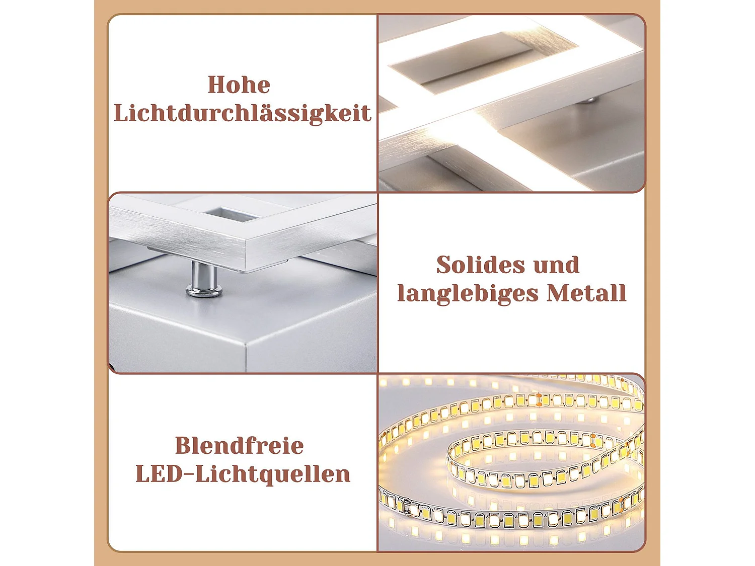 NETTLIFE Plafondlamp LED Zilver modern vierkant 4000K Neutraal wit Licht 2 Lichts geometrische Design Plafondverlichting 24W voor Woonkamer Slaapkamer Keuken Gang