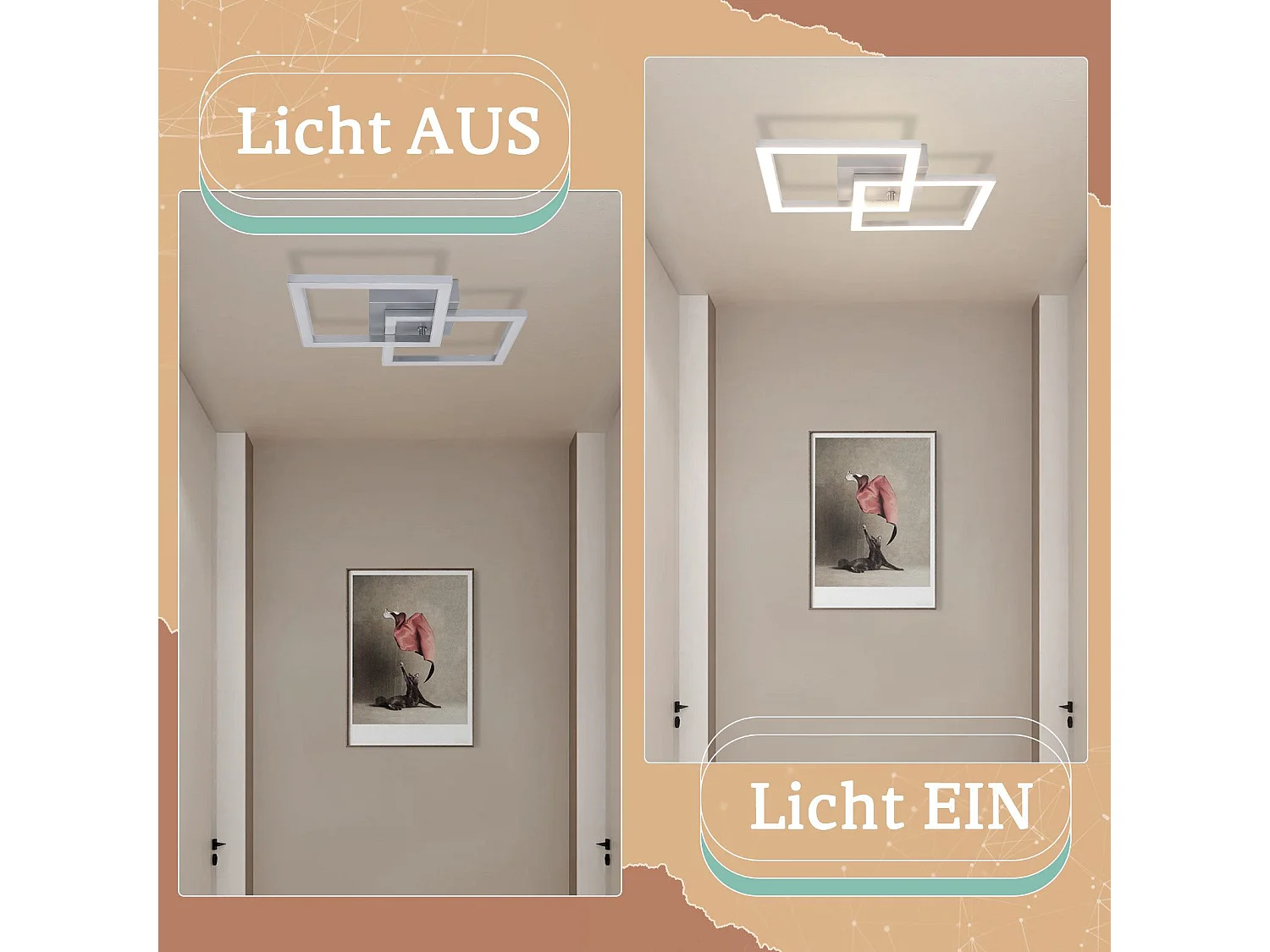 NETTLIFE Plafondlamp LED Zilver modern vierkant 4000K Neutraal wit Licht 2 Lichts geometrische Design Plafondverlichting 24W voor Woonkamer Slaapkamer Keuken Gang