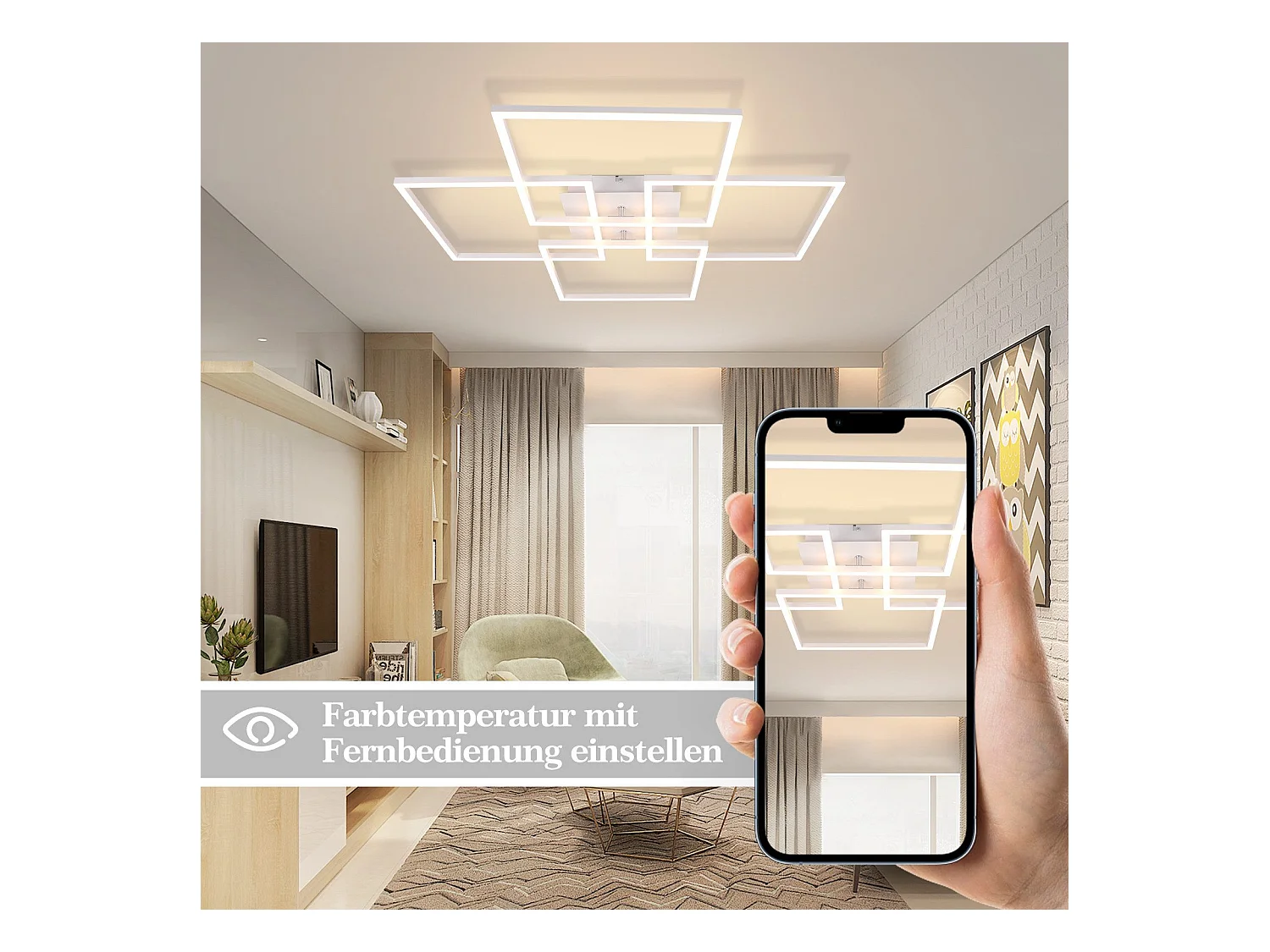 NETTLIFE Plafonnier LED pour salon, cuisine, blanc, intensité variable, avec télécommande, moderne, 3000K - 6500K, 48W