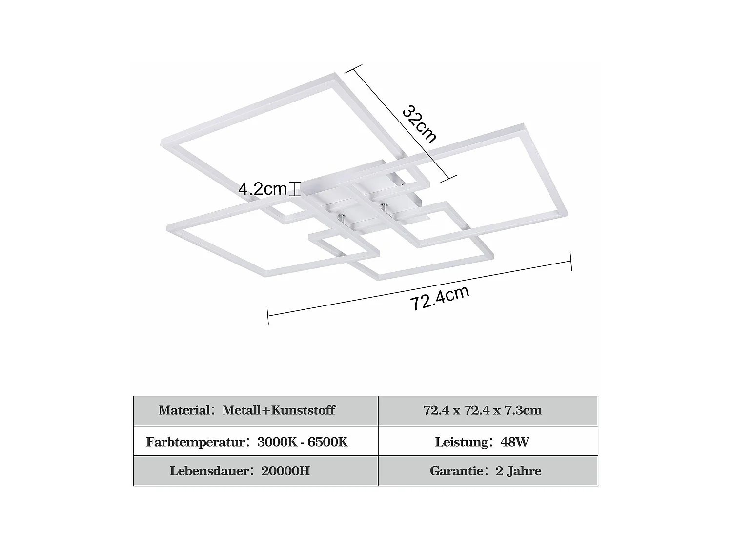 NETTLIFE Plafonnier LED pour salon, cuisine, blanc, intensité variable, avec télécommande, moderne, 3000K - 6500K, 48W