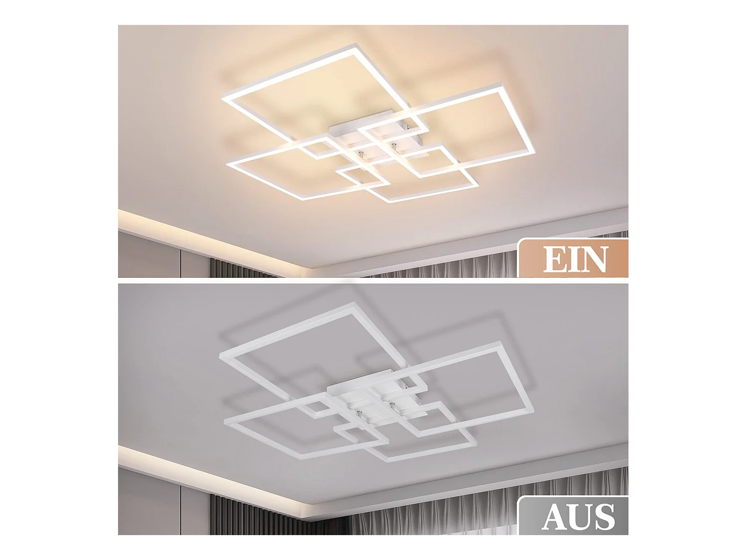 NETTLIFE Plafonnier LED pour salon, cuisine, blanc, intensité variable, avec télécommande, moderne, 3000K - 6500K, 48W