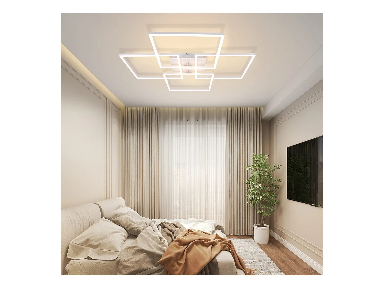 NETTLIFE Plafonnier LED pour salon, cuisine, blanc, intensité variable, avec télécommande, moderne, 3000K - 6500K, 48W