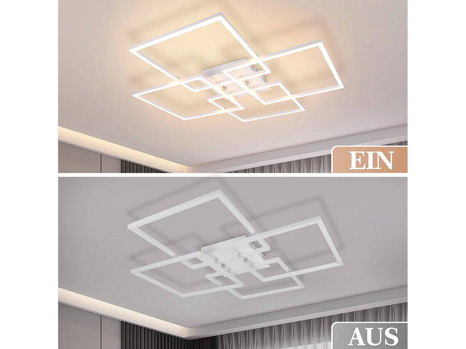 NETTLIFE Plafonnier LED pour salon, cuisine, blanc, intensité variable, avec télécommande, moderne, 3000K - 6500K, 48W