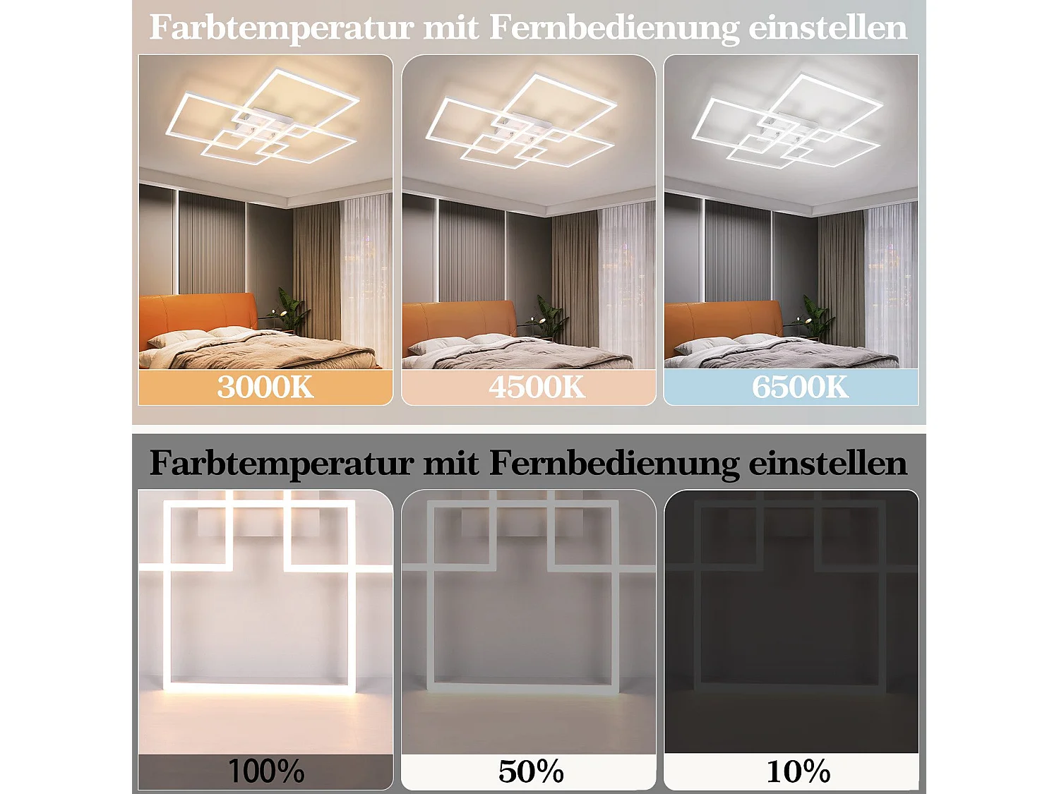 NETTLIFE Plafondlamp LED Vierkant 4 Lichts Wit 3000-6500K Dimbaar met afstandsbediening Modern Plafondlamp 72cm voor Woonkamer | Keuken | Slaapkamer 48W