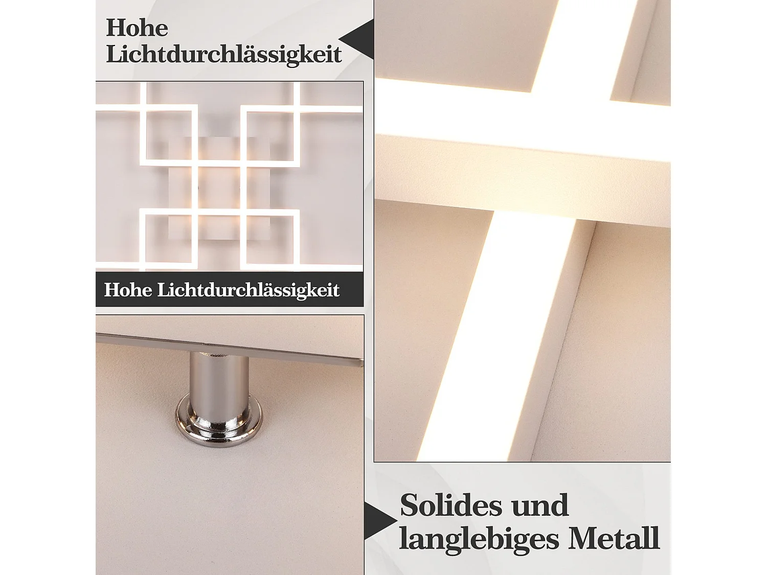 NETTLIFE Plafondlamp LED Vierkant 4 Lichts Wit 3000-6500K Dimbaar met afstandsbediening Modern Plafondlamp 72cm voor Woonkamer | Keuken | Slaapkamer 48W