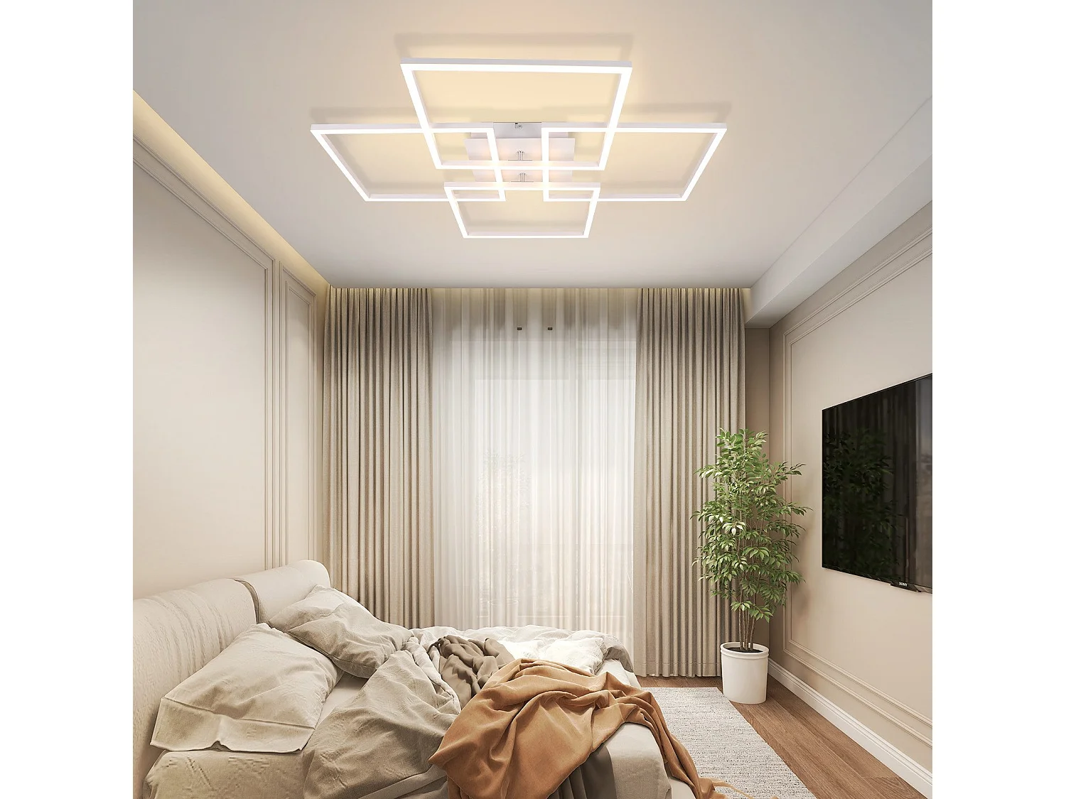 NETTLIFE Plafondlamp LED Vierkant 4 Lichts Wit 3000-6500K Dimbaar met afstandsbediening Modern Plafondlamp 72cm voor Woonkamer | Keuken | Slaapkamer 48W