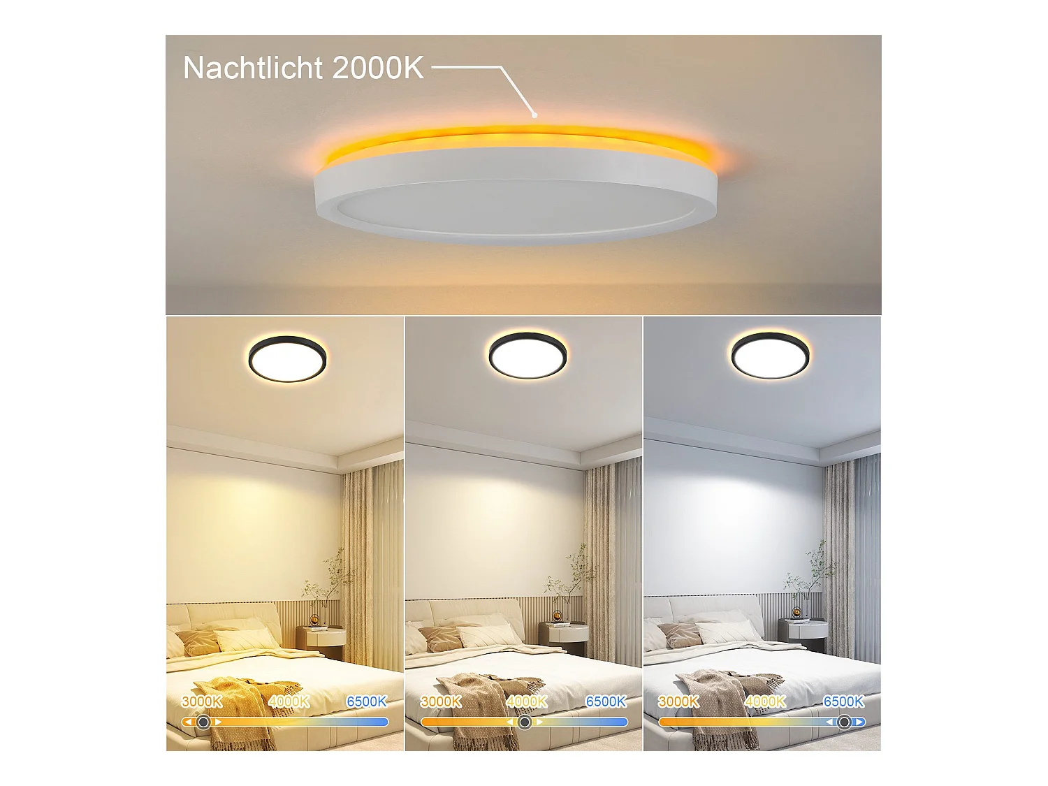 NETTLIFE Plafonnier LED  Plat 22cm 18w à Intensité Variable Pour Chambre Cuisine 3000k - 6500k