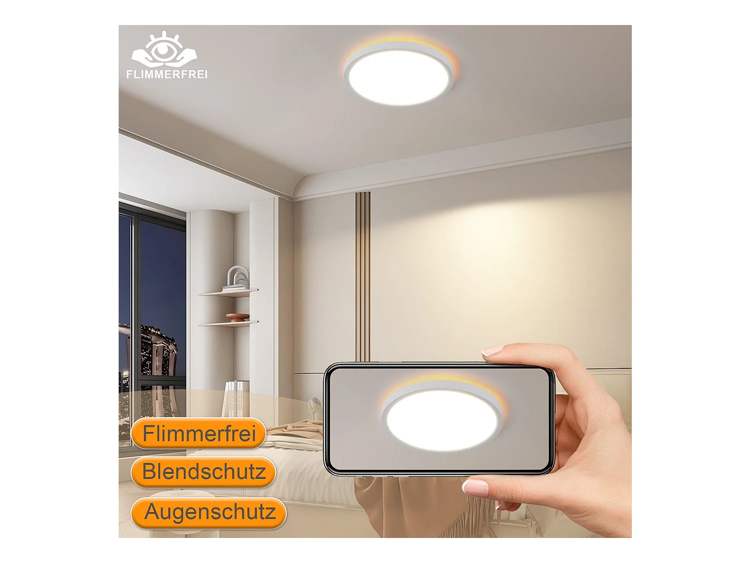 NETTLIFE Plafonnier LED  Plat 22cm 18w à Intensité Variable Pour Chambre Cuisine 3000k - 6500k