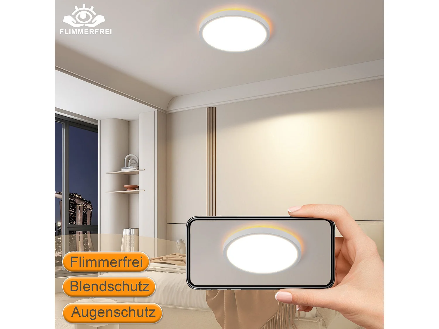 NETTLIFE Plafonnier LED  Plat 22cm 18w à Intensité Variable Pour Chambre Cuisine 3000k - 6500k