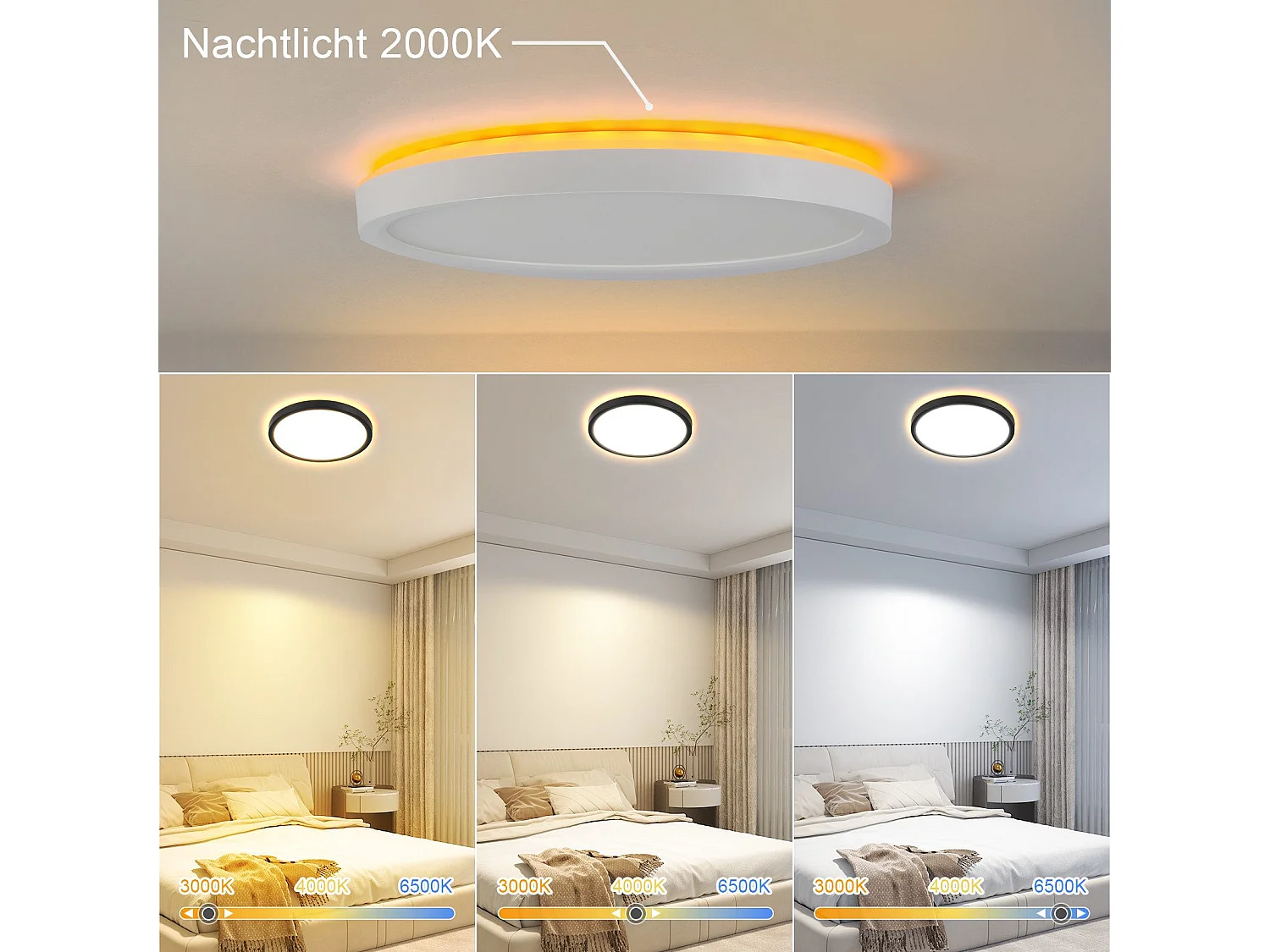 NETTLIFE Plafonnier LED  Plat 22cm 18w à Intensité Variable Pour Chambre Cuisine 3000k - 6500k