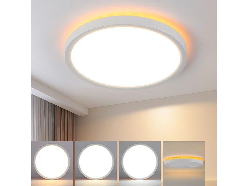 NETTLIFE Plafonnier LED  Plat 22cm 18w à Intensité Variable Pour Chambre Cuisine 3000k - 6500k