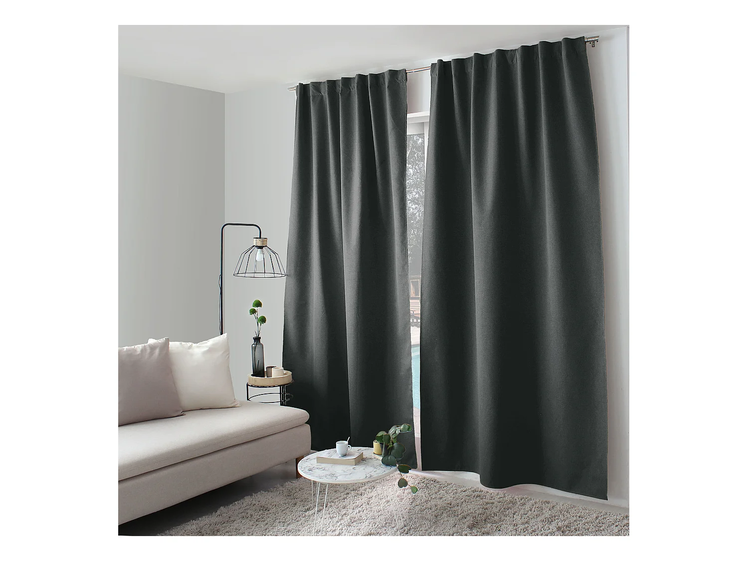 Rideau 100% occultant, 140x240cm, gris foncé, pattes cachées, Collection Eclipse
