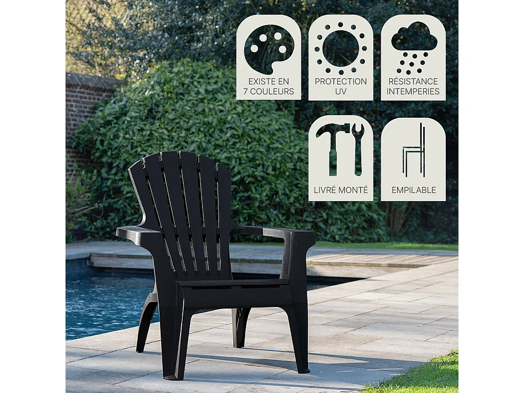 Lot de 4 Fauteuils  Adirondack de jardin en résine empilables Anthracite