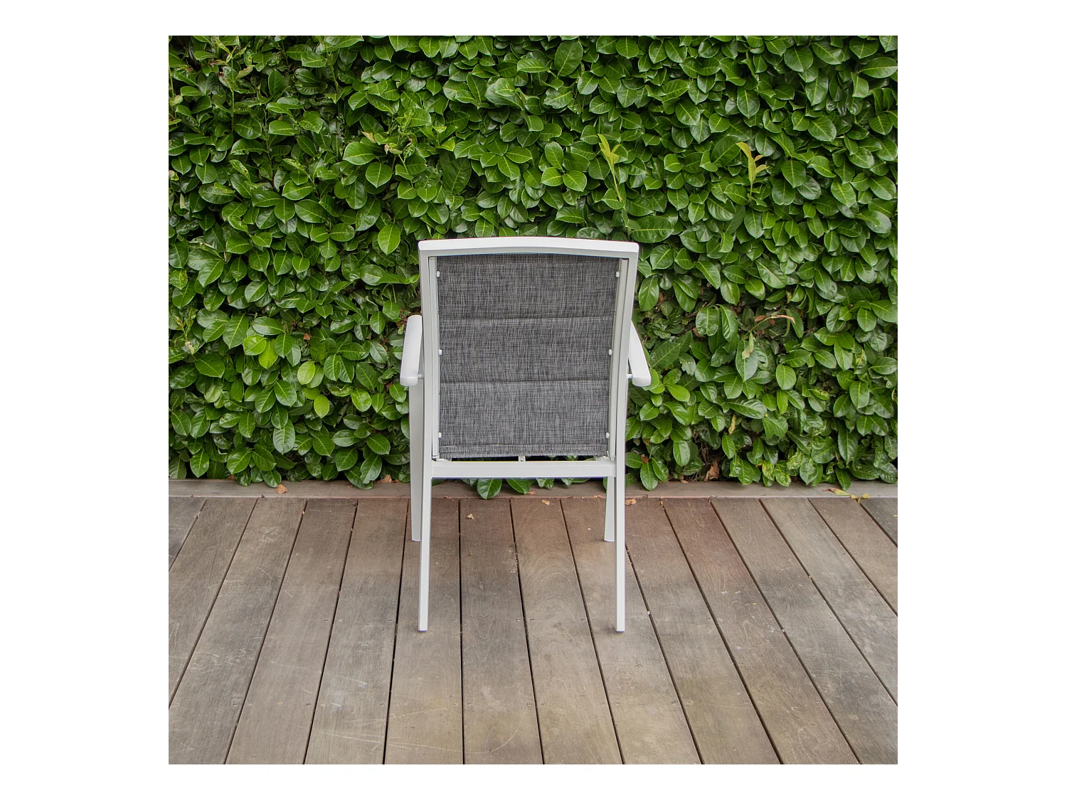 Fauteuil Modulo structure aluminium blanche, assise en textilène coloris gris chiné