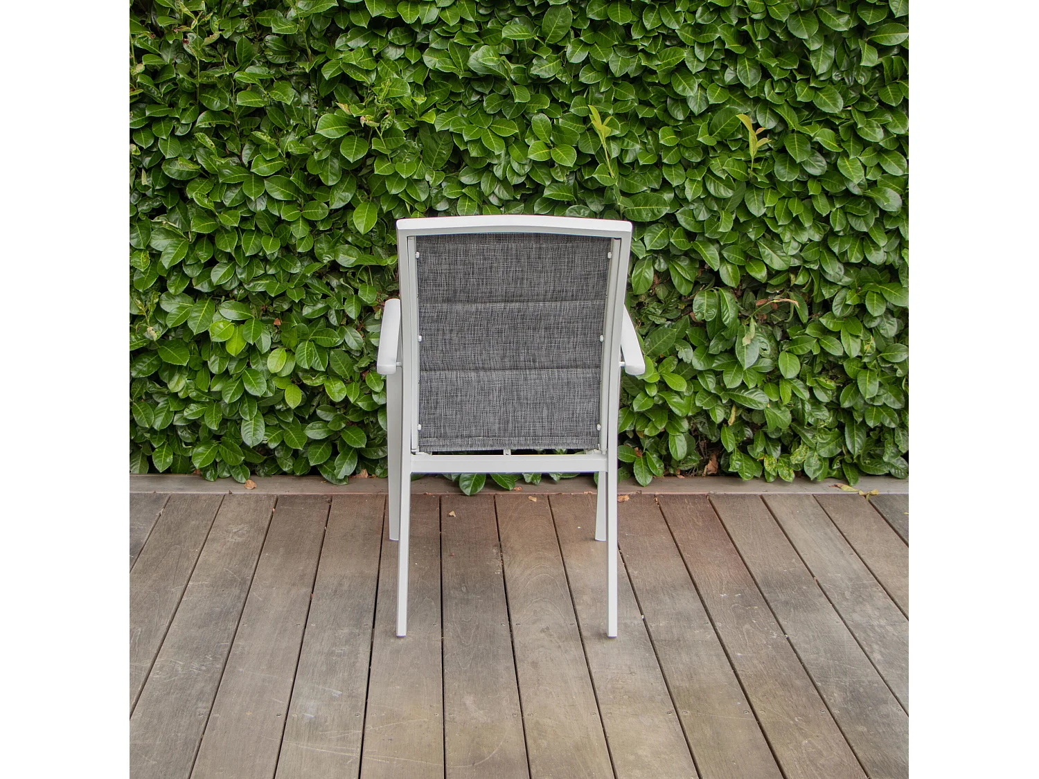 Fauteuil Modulo structure aluminium blanche, assise en textilène coloris gris chiné