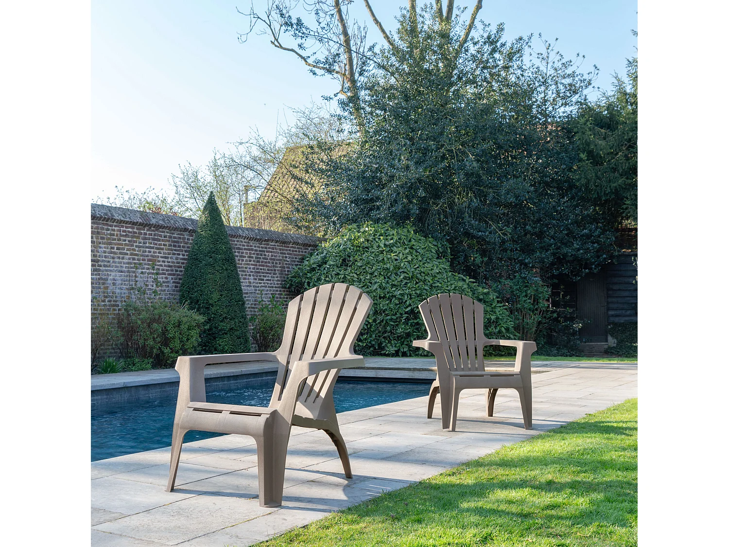 Lot de 4 Fauteuils  Adirondack de jardin en résine empilables Taupe
